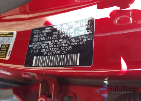 2022 Hyundai Venue Sel из США, поврежденный, VIN KMHRC8A33NU207595